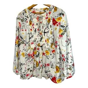Old Navy,  Womens Blouse, Size XXL, Long Sleeve, Floral /Birds Print, 100% Rayon